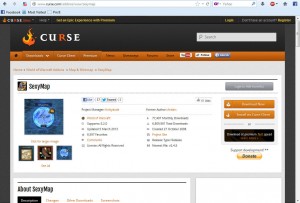 Curse webpage seen on an addon page showing how to installing addons manually is possible on PC or Mac.