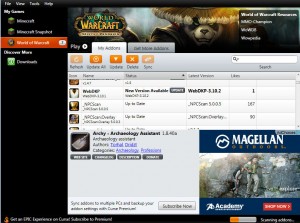 Curse client seen in the World of Warcraft "My Addons" tab required for installing addons.