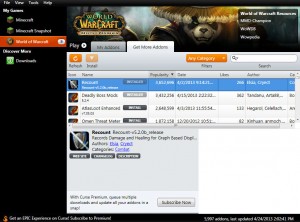 Curse client seen on the "Get More Addons" tab required for World of Warcraft installing addons.