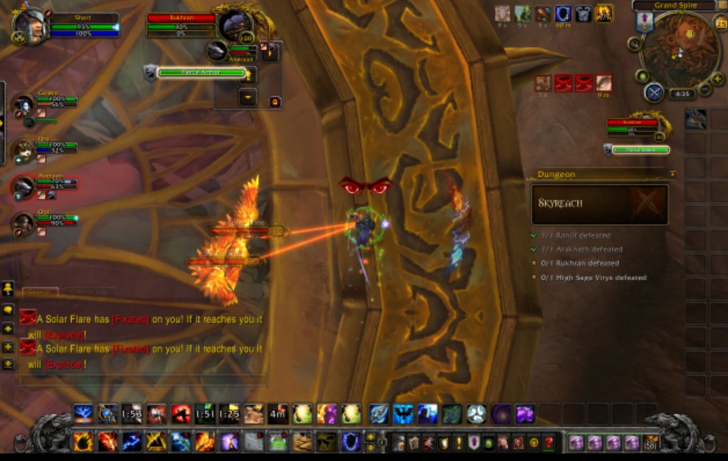 Warlords of Draenor dungeon, Skyreach, present with Rukhran & his minions chasing Short. 