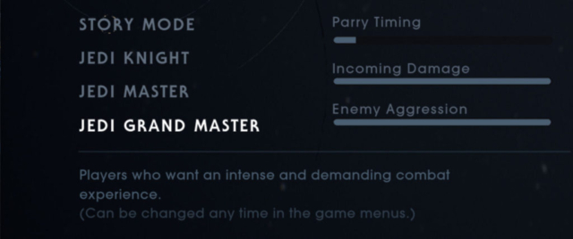 This week Short shows off Respawn Entertainment's recent developed Star Wars title that was published by Electronic Arts known as Star Wars Jedi: Fallen Order in this segment of Options for Accessibility. Seen is the action-adventure's Grand Master difficulty options.