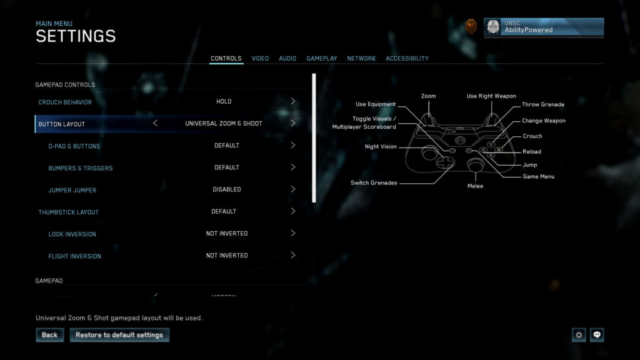 Seen are the continued controls settings screen for gamepad controls in Halo Master Chief Collection in today's Options for Accessibility.