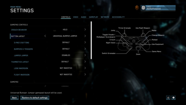 Seen are the continued controls settings screen for gamepad controls in Halo Master Chief Collection in today's Options for Accessibility.