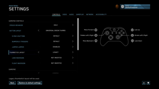 Seen are the continued controls settings screen for gamepad controls in Halo Master Chief Collection in today's Options for Accessibility.