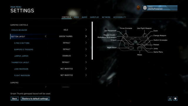 Seen are the continued controls settings screen for gamepad controls in Halo Master Chief Collection in today's Options for Accessibility.