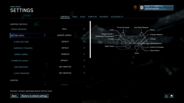 Seen are the continued controls settings screen for gamepad controls in Halo Master Chief Collection in today's Options for Accessibility.