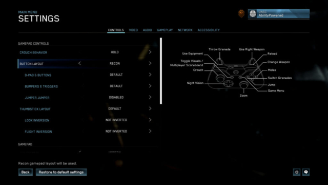 Seen are the continued controls settings screen for gamepad controls in Halo Master Chief Collection in today's Options for Accessibility.