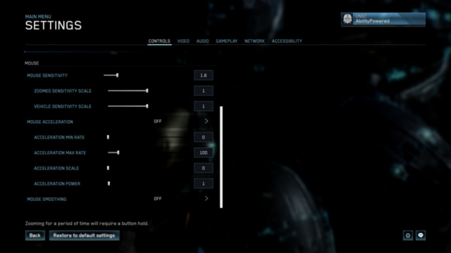 Seen are the controls settings screen for mouse controls in Halo Master Chief Collection in today's Options for Accessibility.