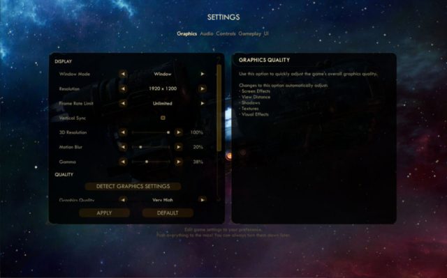 Seen are the graphic settings for Obsidian Entertainment's RPG The Outer Worlds provided in today's Options for Accessibility.